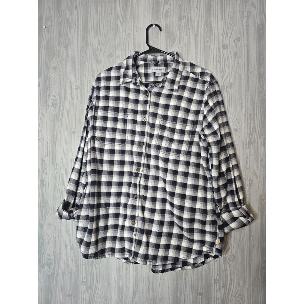 Carhartt Plaid Flannel Shirt Black White Women’s XL 16/18